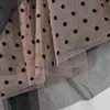 Vår Höst Kvinnor Elegant Stickad Tulle Patchwork Klänning Casual O-Neck Långärmad Polka Dot Svart Fairy 210423