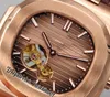 2022 5711 Tourbillon Automatic Mens Watch Rose Gold Brown Textured Dial Stick Markörer Läderrem 8 Stilar Klockor Puretime01 E20LT-B2