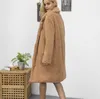 Kvinnor Faux Fur Teddy Coat Vinter Tjock Varm Fluffig Lång Fur Coats Mode Lapel Shaggy Jackor Overcoat Plus Size Outwear 211213