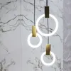 Lampade a sospensione moderne e creative in acrilico dorato con anello rotondo Illuminazione interna nordica Soggiorno Camera da letto Cucina Lampadario da pranzo