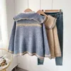 H.SA Kvinnor Vinter Ponchoes Navy Collar Slå ner Blå Rosa Cardigans Koreanska tröja Jumpers Oversized Caridgan 210417