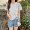 Women's T-Shirt 2021 Summer Korean Online Red Student Slim Fashion Round Neck Irregular Top Short Sleeve