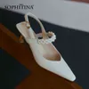 Sophitina Sandalet Yaz Kadın Lüks Boncuklu El Yapımı Kare Toe Ayakkabı Sığ Ağız Geri Kayış Zarif Günlük Bayanlar Ayakkabı AO784 210513