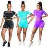 New Summer tracksuits Women jogger suit short sleeve T-shirts crop top+shorts pants two piece set plus size outfits black sports suits casual letter sportswear 4799