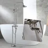 Robinet de baignoire de salle de bain sur pied monté au sol 2 poignées pommeau de douche à effet pluie système de douche à main bec de baignoire mitigeur