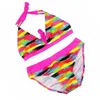 2021 New Summer Girls Close-fitting Elastic Stripe Swimsuit Split Two-pieces Swimwear, Children Bikini Wholesale