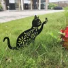 Cat And Butterfly Yard Art Metal Hollow Out Cat Ornaments Garden Decoration Outdoor Wrought Iron Cat Plug-in Backyard Decoration Q0811