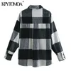 Women Fashion Oversized Check Woolen Jacket Coat Vintage Long Sleeve Button-up Female Outerwear Chic Tops 210416