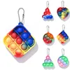 Rainbow Key Chain Pandent Pop It Fidget Toy Sensory Push Bubble Autism Special Needs Anxiety Stress Reliever Square Heart Keychain Decompression Toys for Kids Adult