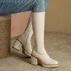 2021 tacón de invierno para mujeres debajo de las botas de rodilla cuadradas de color sólido zapatos de mujer calientes