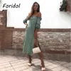 Primavera Vintage Manga Longa Verde Floral Dres Outono Inverno Fenda Maxi Folha Impressão Boho Vestidos 210623