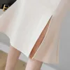 ATDYSPM Women Skirts Plus Size High Waist s Elegant Ruffles Split Midi Skirt For Stretch Casual Office 210621