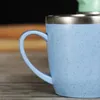 Paslanmaz Çelik Kahve Kupa Buğday Saman Taşınabilir Çay Süt Kupası Çevre Dostu Anti-damla Ayı Kupalar Yaratıcı Noel Hediyesi için 210423