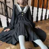 Neploe Tempérament Robes pour Femmes Vintage Lâche Noir Vestidos Mode Coréenne Col Marin Robe Plissée Robe Femme 94702 210422