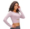 Hauts à manches longues pour femmes évider Sexy Yoga soutien-gorge de sport chemise rembourrée trou de pouce court mince Fitnesss course Gym T-shirt t-shirts