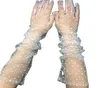 New 1 Pair Women Short Tulle Gloves 60cm Stretchy Lace Spots Full Finger Mittens Mesh Semi Sheer Gloves Bride Wedding Gloves