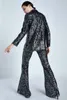 Sparkly Beaded Sequin Pants Suits Women 2 Two Piece Set Stylish Glitter Blazer Suit Jacket Wide Leg Trousers Work Stage Clothes Women's