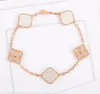 7 Colors Fashion Classic 4/Four Leaf Clover Charm Bracelets diamond Bangle Chain 18K Gold Agate Shell Mother-of-Pearl for Women&Girls Wedding Mother's Day Jewelry gift