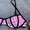 Bikinis Set 2022 Mode Sexy Femmes Bikini Brésilien À Carreaux Rose Couleur Doux Rembourré Maillot De Bain Maillots De Bain Deux Pièces Corde Beachwear