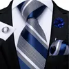 Bow Ties Blue Striped Mens Wedding Accessories Necktie Handkerchief Cufflinks Brooch Pin Gifts For Men Wholesale Items Business
