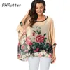 Bhflutter Women Tops Tunic Style Floral Print Chiffon Blouse Shirt Batwing Casual Loose Summer Shirts Plus Size Blusas 210401