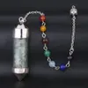 Glas Mini Wishing Bottle Pendant Seven Chakra Divination Dowsing Cone Point Pendulum Yoga Pendants Amulet Wicca Pendulo Meditation för män Kvinnor