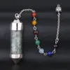 Glass Mini wishing bottle Pendant Seven Chakra Divination Dowsing Cone Point Pendulum Yoga Pendants Amulet Wicca Pendulo Meditation for Men Women