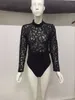 Zarif Altın Siyah Uzun Kollu Seksi Bodysuit Kadın Tulum Glitter Romper BodyConwomen Tulum Skinny Bodysuits 210517