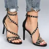 Handmade Classic British Style Womens High Heel Sandals Rivets Spikes Open-toe Evening Club Party Prom Fashion Summer Black Shoes D569