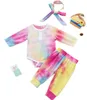 Mode geboren baby stropdas dye kleding set voor baby peuter kleurrijke zachte katoenen romper onesie + heap pyjama 210529