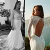 2022 Bohemian Lace Abito da sposa a sirena Manica lunga con scollo a V aperto sul retro Estate Sexy Illusion Boho Beach Abiti da sposa Custom Made Country Abiti da sposa