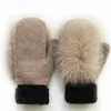 Vijf vingers handschoenen winter vrouwen bont echt echte wanten vrouwen mode schattige dikker fluwelen luxur pluche hand warmer