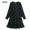 Women Fashion Floral Print Feminine Dress Vintage Long Sleeve Casual Loose 210421