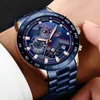 Lige Fashion Mens Klockor med rostfritt stål Top Märke Luxury Sports Chronograph Quartz Watch Men Relogio Masculino