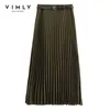 Vimly Winter Pleated Skirt For Women Fashion High Waist Solid A Line Ladies Skirts Elegant Mujer Faldas Autumn Bottoms F5009 211120