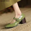 ALLBITEFO fashion retro full genuine leather thick heels dance women shoes women heels shoes high heel shoes alons hauts femme 210611