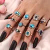 Bohemian Water Drop Flower Sunflower Moon Sun Ring Hollow Carved Crystal Ring Set Fashion New Jewelry for Women Gifts