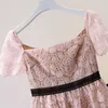 Lente zomer vintage vrouwen jurk zoete koreaanse roze roze vakantie strand party lange casual gewaad femme vestidos 210514