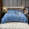Bedding Sets 4pc Satin Jacquard Linens 60s Cotton Bed Linen Luxury Set Double Side Duvet Cover Embroidery Sheet Pillowcase