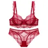 Style ABCDE Cup Bra Sets Ultra-Thin Transparent Flower High Quality Push Up Underwear Suit Plus Size Lingerie Trousers