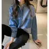 Güz Polo Yaka Denim Kızın Uzun Kollu Gömlek Peri Tasarım Gevşek Tek Satır Ve Birden Çok Toka 7256 50 210415