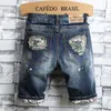 Jeans Masculino Shorts Moda Masculino Buraco Personalidade Verão Estilo Coreano Jeans Rasgados Para Calças Justas Meia-calça Motocicleta