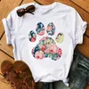 Été Femmes T-shirt Coeur Rouge Chien Patte Imprimer Tshirt Casual Manches Courtes T-shirts Femme Graphique Tops Chemises Mignonnes Tee Vêtements X0527