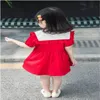 Cherry Baby Girl Dress 2020 Summer Sailor Collar Czerwony Krótki Rękaw Sukienka Odzież dziecięca 2-6y LT021 Q0716