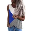 Ladies Casual Tops O Neck Contrast Color Stripe Print Patchwork Sleeveless T Shirt Women Loose Plus Size Streetwear Tee Shirts 210603