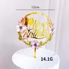 New Home Colored flowers Happy Birthday Cake Topper Golden Acrylic Birthday party Dessert decoration for Baby shower Baking suppli8636654