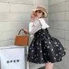 High Waist doll collar Splicing Cartoon printing Long Sleeve Women Dresses Summer Fashion Sweet Lovely Mini Dress Female 210515