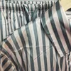 Moda Stylowy Summer Pajama Zestaw Kobiety Z Długim Rękawem Striped Piżamy Piżamy Wiosna Satin Silk Lounge Wear PJ Pjamas Homewear 210831