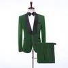 Wydajność Błyszczące Green Men Garnitury 2 Sztuk Czarny Lapel Costum Homme Małżeństwo Groom Wedding Wear Terno Masculino Slim Fit Blazer Męskie Blazers