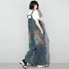 [EAM] Patchwork gesplitst been overalls jeans losse vrouwen volledige lengte brede benen broek mode lente herfst 1DD6971 21512